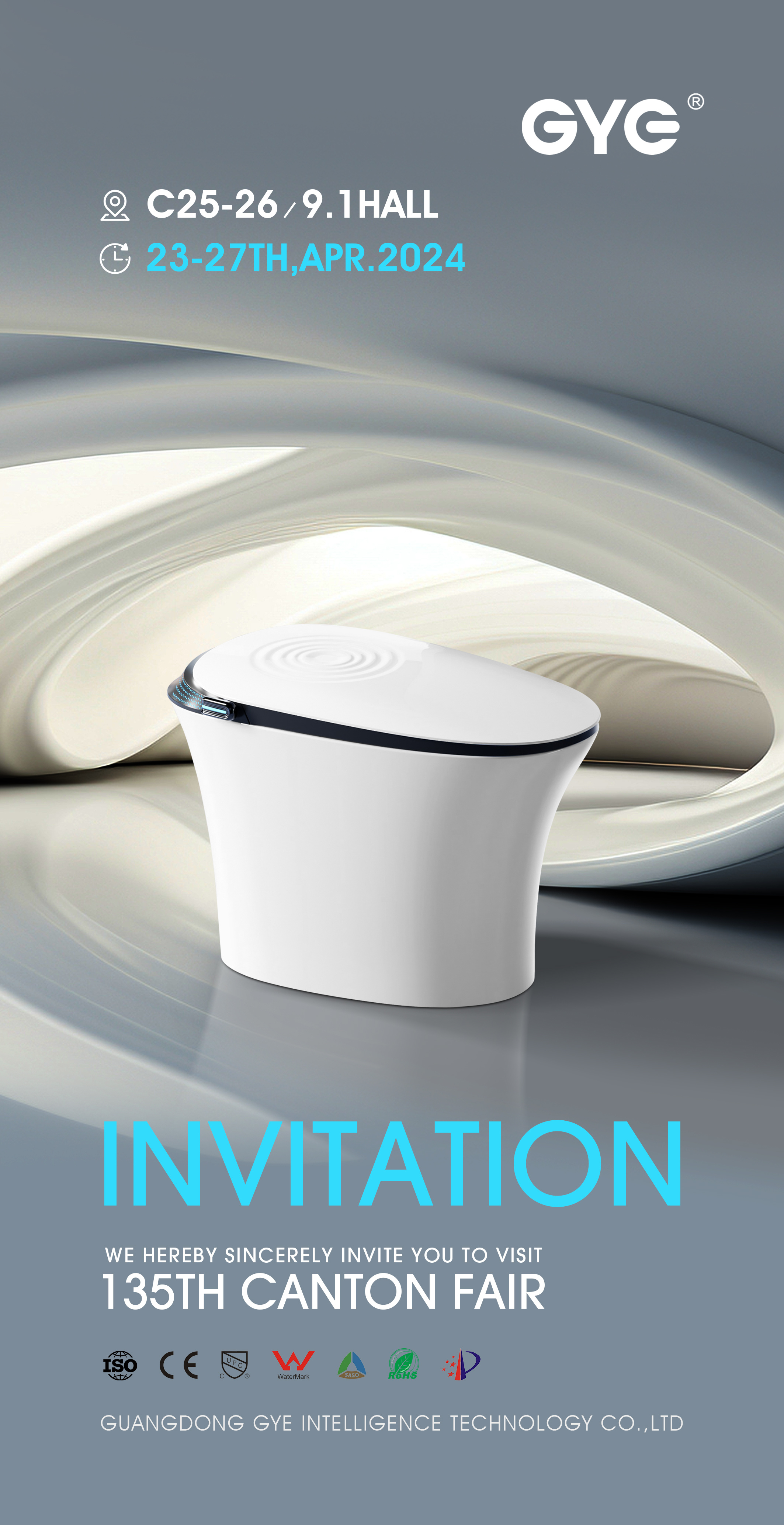 135 Canton Fair，GYE Booth No.:C25-26,9.1Hall，Time:23-27th,April