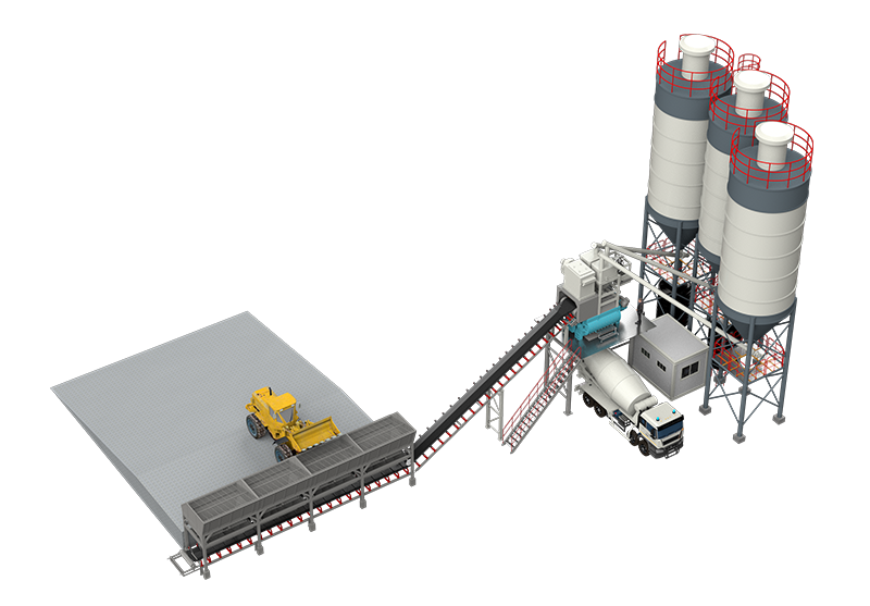 Integrated quick-loading concrete mixing station