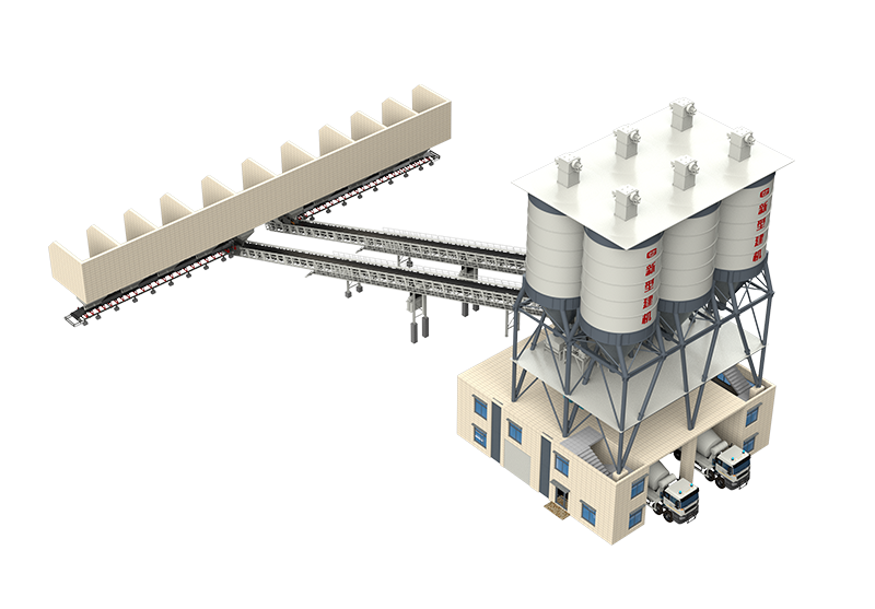 Overhead belt concrete mixing plant