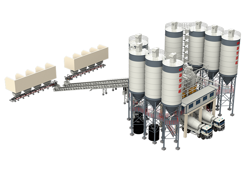 Side-mounted belt concrete mixing plant