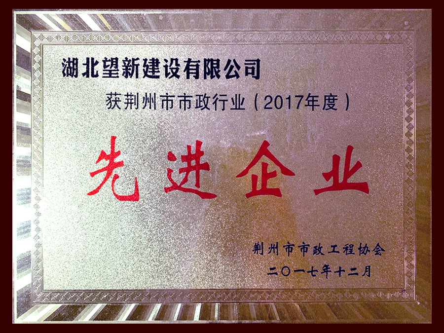 2017年度荊州市市政行業(yè)先進(jìn)企業(yè) 