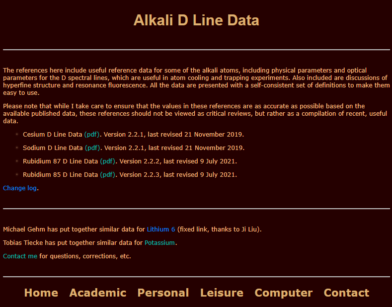 堿金屬D線光譜數(shù)據(jù)（Alkali D Line Data）