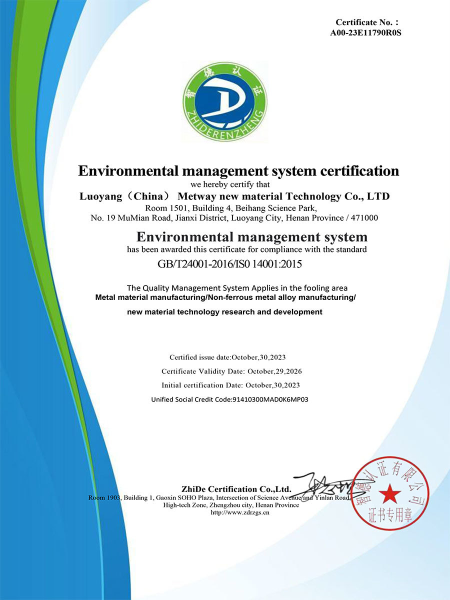 Environmental System Certificate