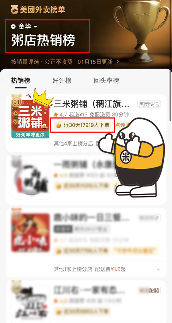 美团金华外卖榜单