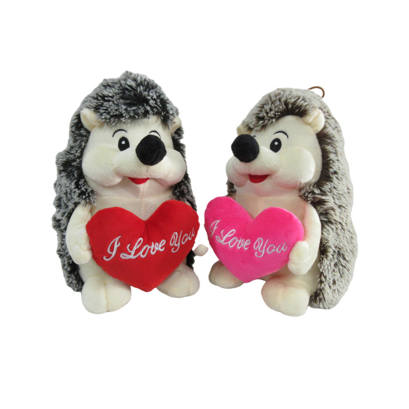 Plush Hedgehog Toy with Love in Hand