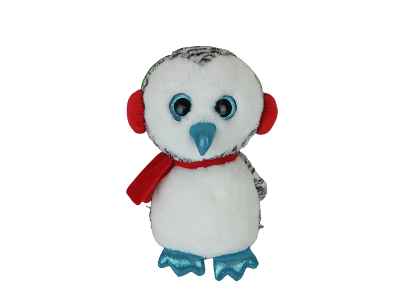 Stuffed Penguin with Christmas Earcap and Scarf