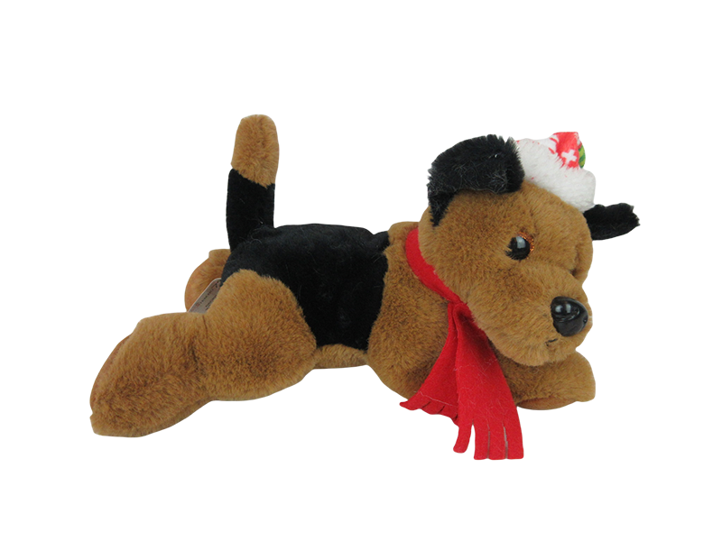 Stuffed Dog with Christmas Hat and Scarf