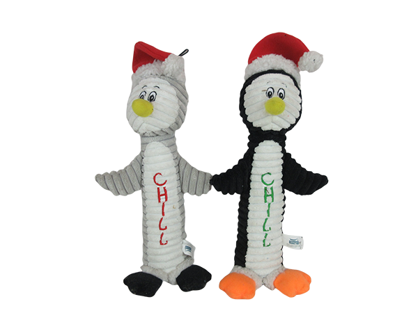 Penguin Christmas Corduroy Squeaky Plush Dog Toy