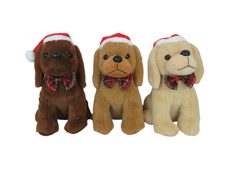 Stuffed Puppy with Bow Tie and Christmas Hat