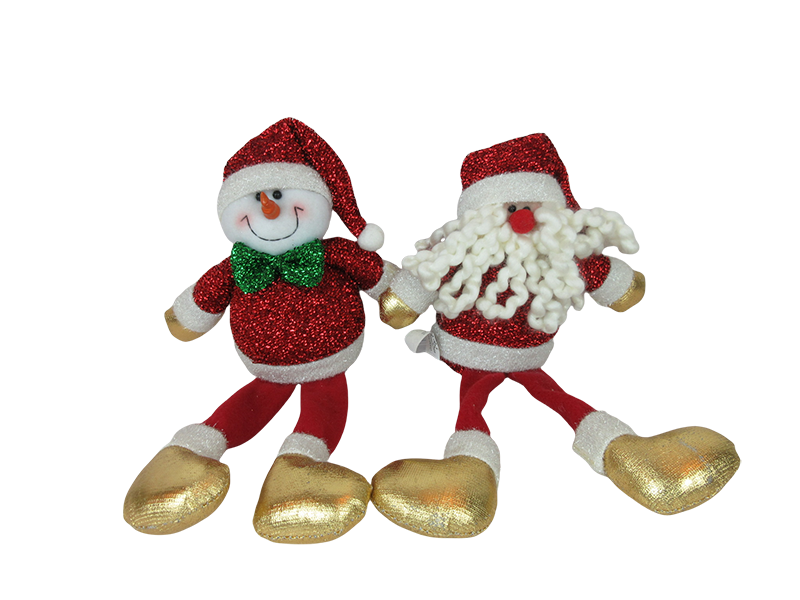 Santa Claus and Snowman in Shiny Red Costumes