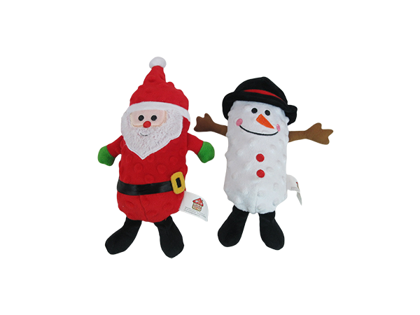 Christmas Rubber Cylindrical Plush Dog Toy,Santa Claus,Snowman