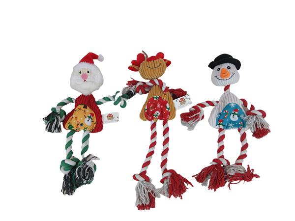 Christmas Rope Plush Dog Toy,Santa Claus, Reindeer, Snowman