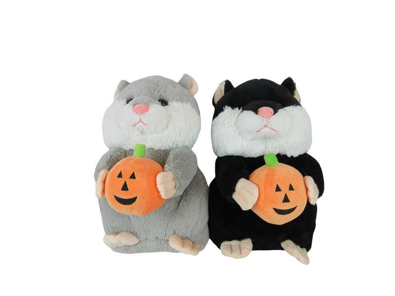 Plush Squirrel Toy Holding a Halloween Pumpkin Head