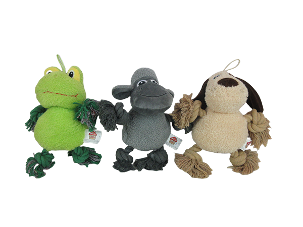 Animal Knot Plush Dog Toy, Frog, Black Sheep, Puppy