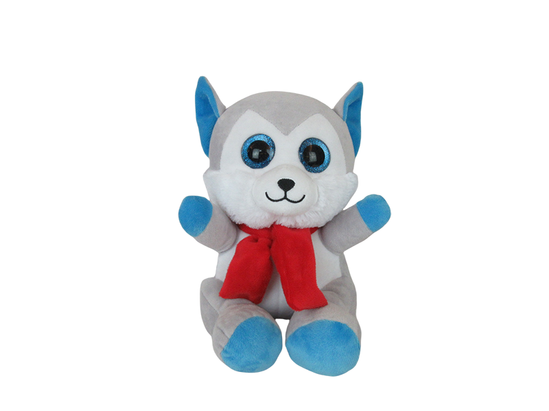 Big Eyes Dog Soft Stuffed Plush Toy with Christmas Red Scarf
