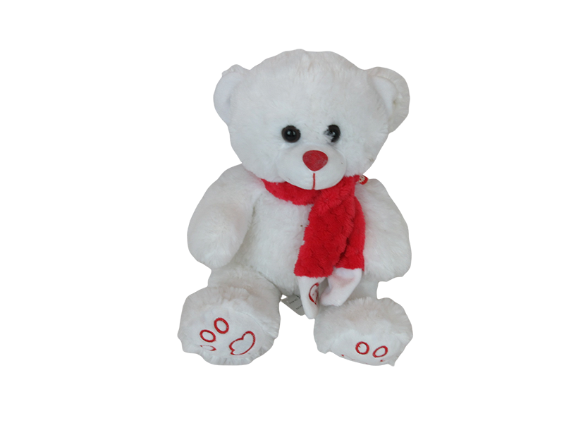 White Stuffed Bear with Red Scarf