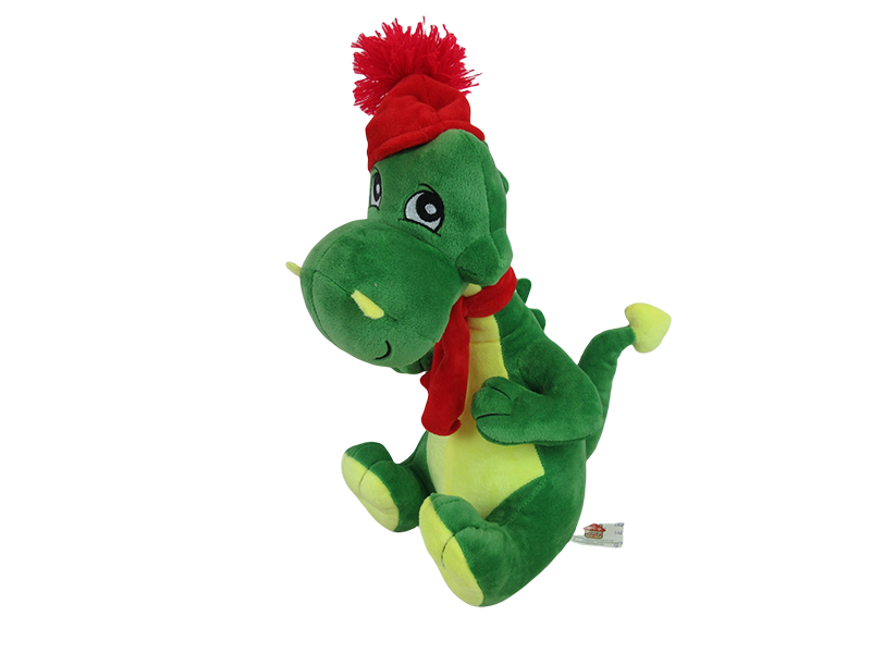 Green Dinosaur with Christmas Red Scarf and Hat
