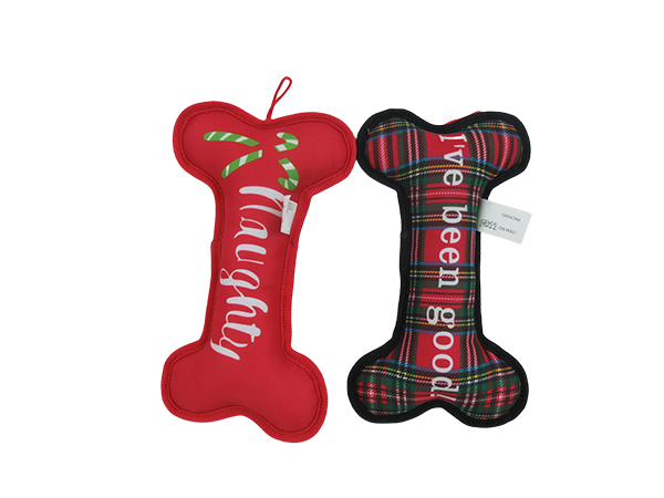Christmas Print Bone Plush Dog Toy
