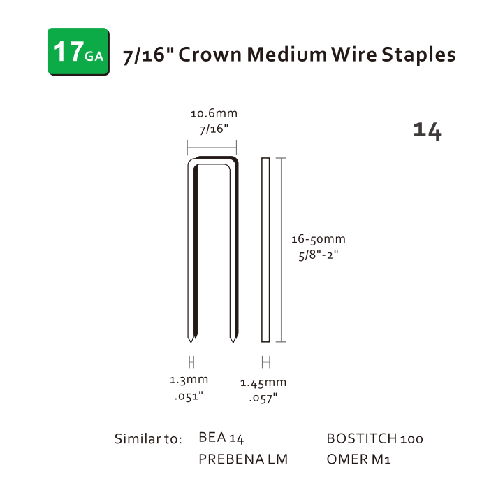 7/16'' Crown Medium Wire Staples