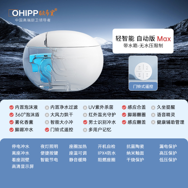 【轻智能自动版Max （零水压）】超级蛋智能马桶