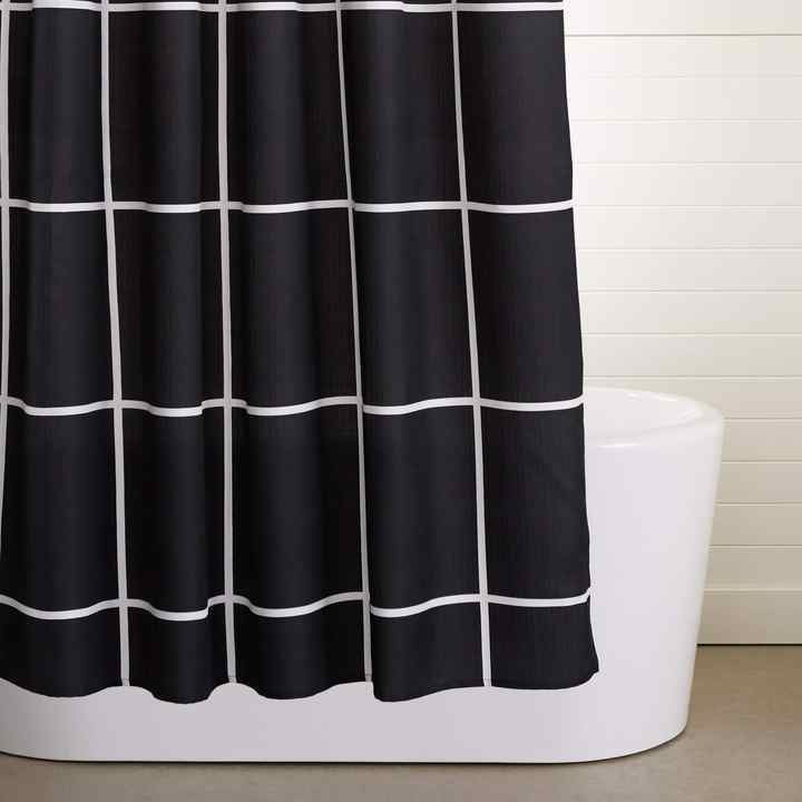 Basics Microfiber Black Grid Printed Pattern Bathroom Shower Curtain - Black Grid, 72 Inch