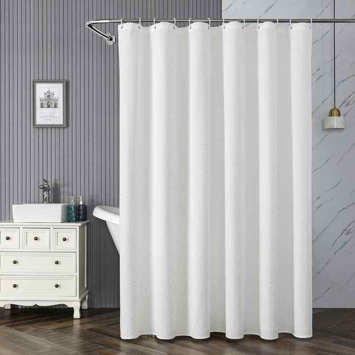White Textured Fabric Shower Curtain, Modern Wastrproof Famoushouse Decor Shower Curtain for Bathroom with Hooks