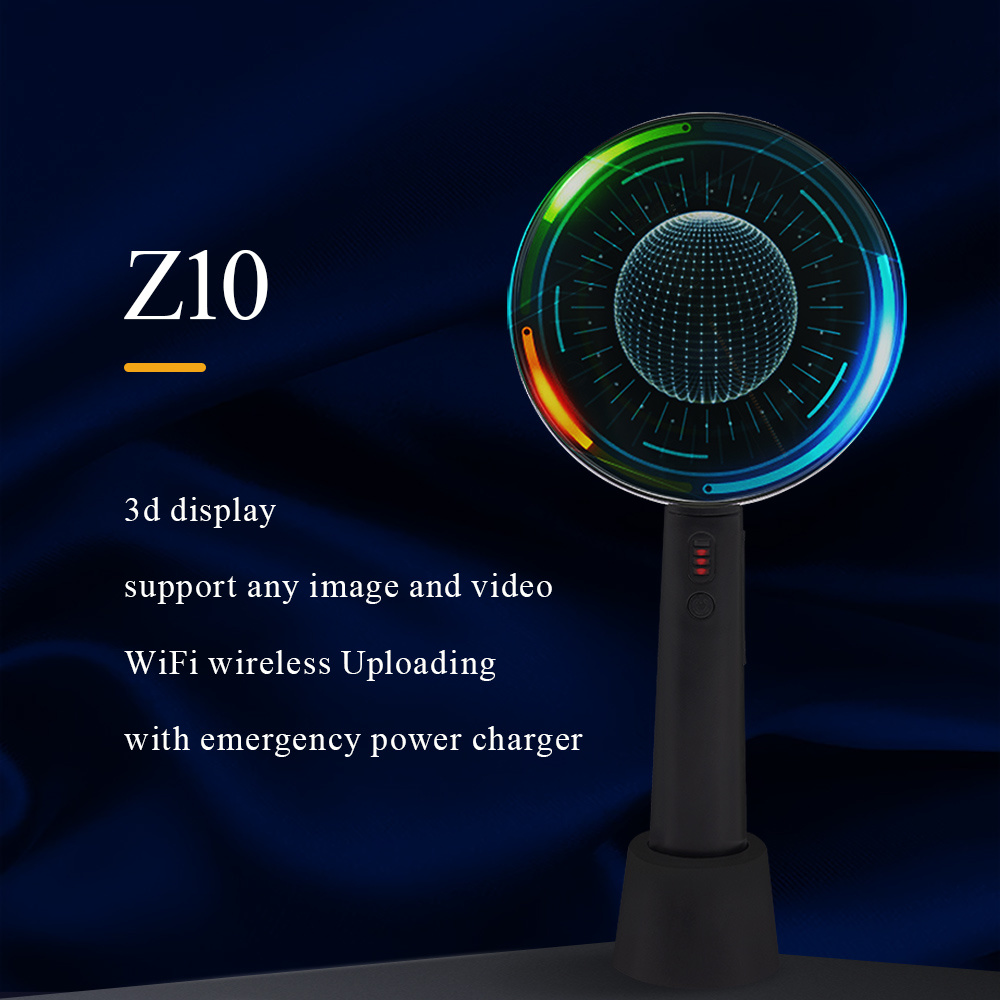 Kipas hologram Mini genggam 10cm peraga Iklan 3d led