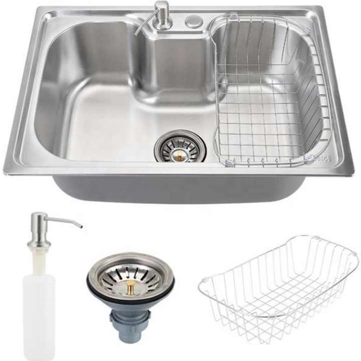 Wastafel dapur mangkuk tunggal baja tahan karat murah dengan papan pengering