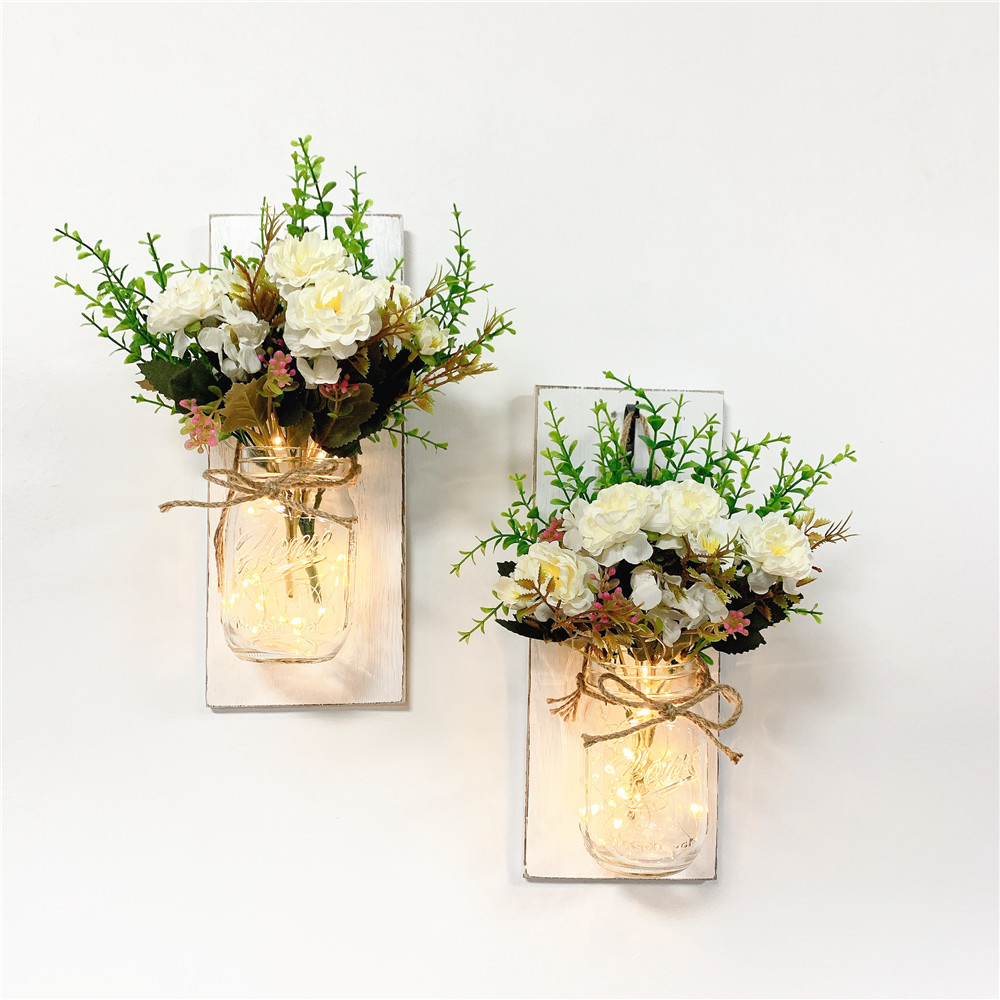 Kerajinan tangan menggantung kaca Rustic Jar Sconces dekorasi dinding dengan 8 fungsi yang berbeda lampu LED