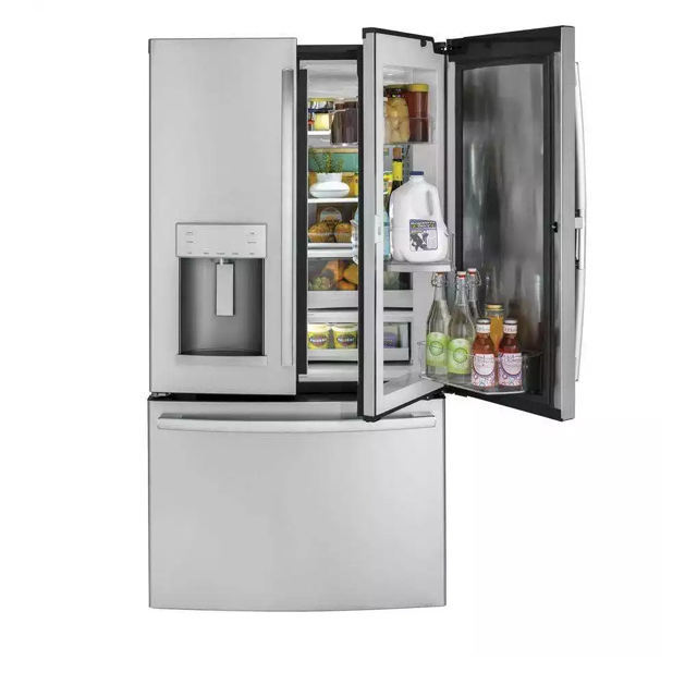 Kulkas samping 28 cu ft 4 pintu kulkas pintu Prancis, kulkas dengan layar sentuh baja tahan karat