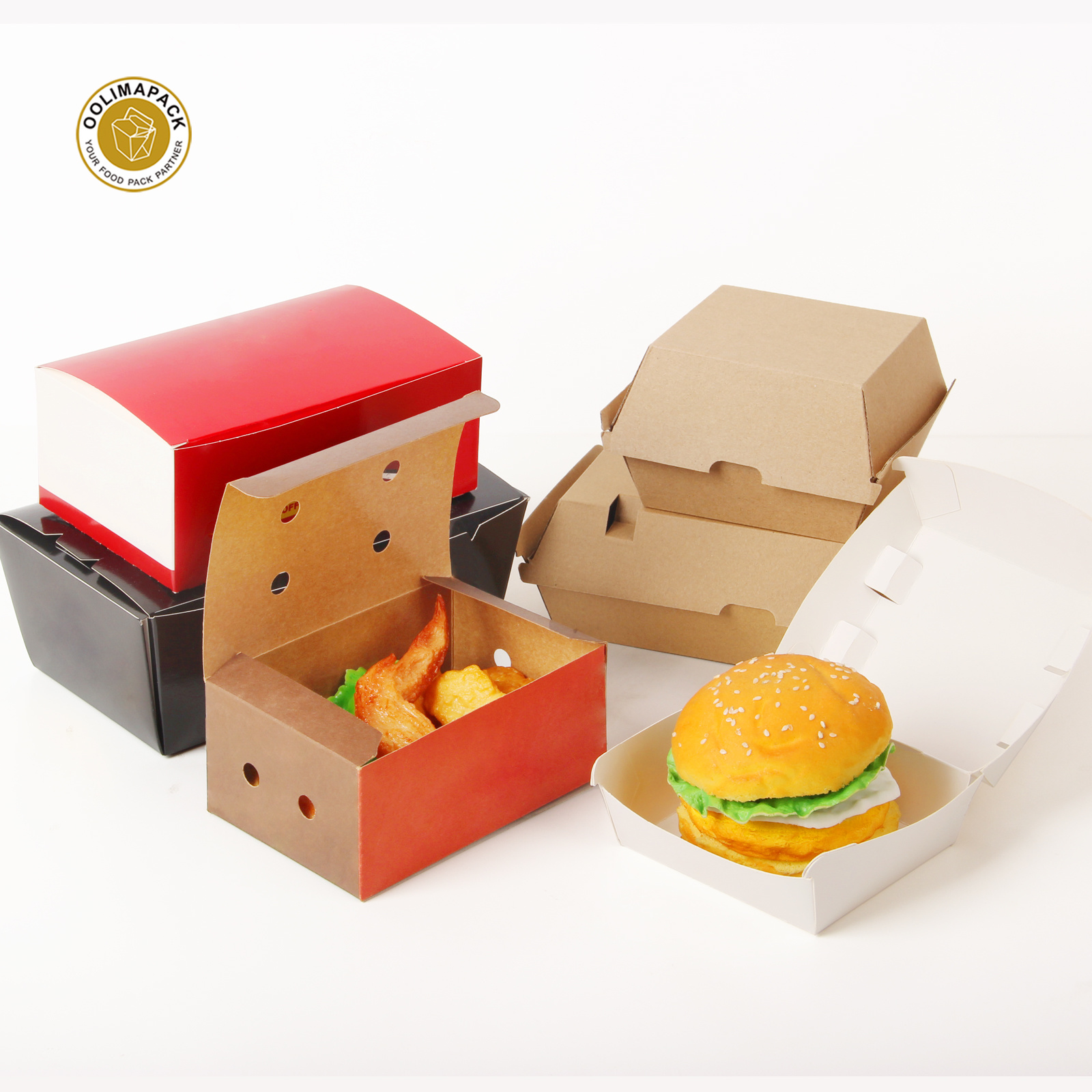 Kotak pembungkus Hamburger kertas Kraft kustom dicetak ayam