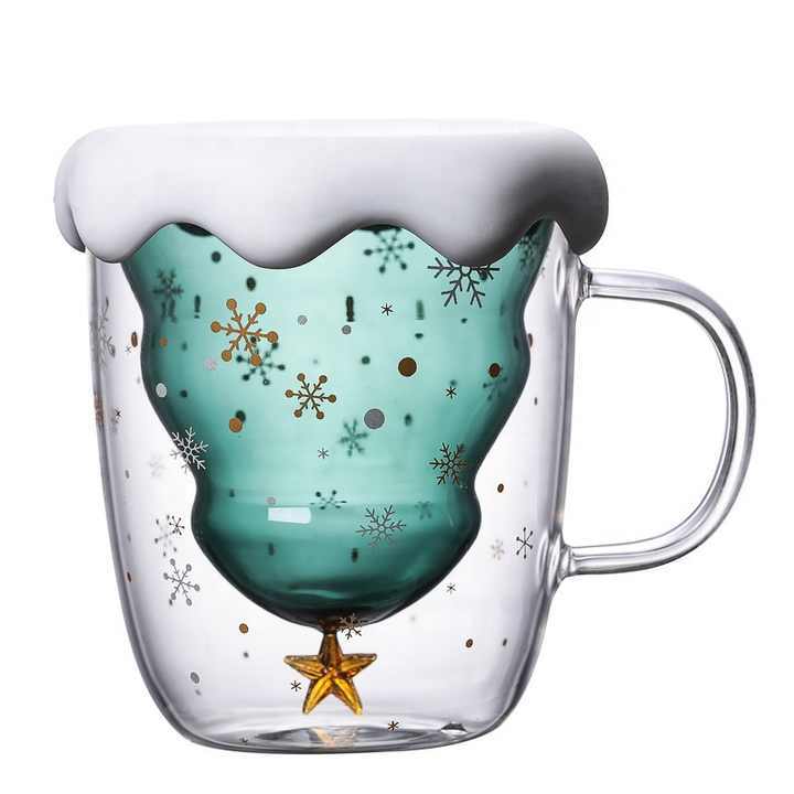 Cangkir kopi Globe salju Set hadiah Natal Mug cangkir kaca pohon Santa dengan desain baru Mug 3D dinding ganda