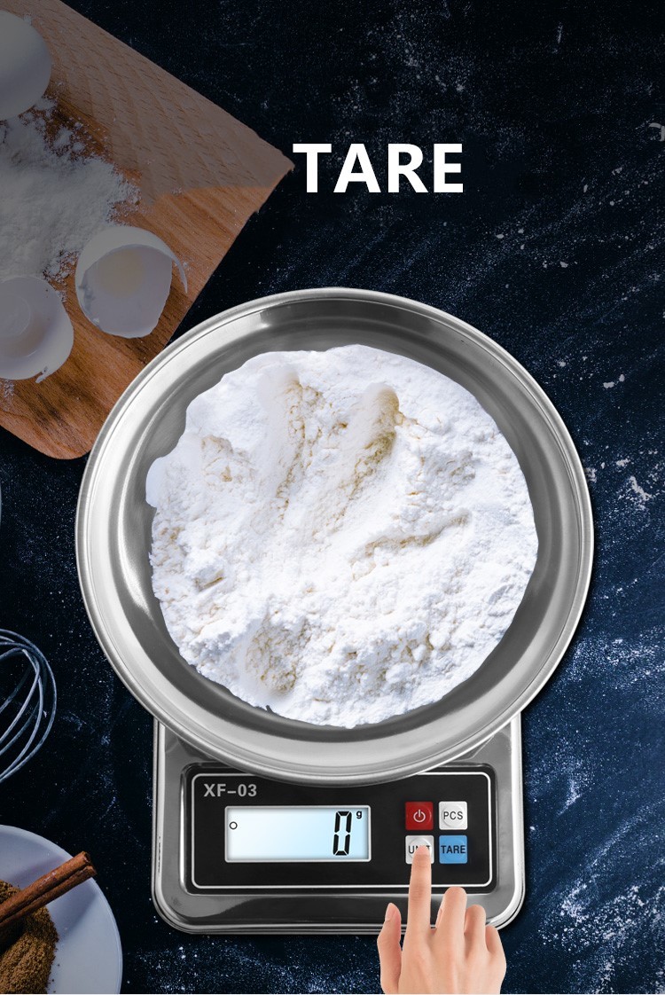 เครื่องชั่งอาหารครัวขนาด11LB/5กิโลกรัมน้ำหนักกรัมและ1กรัม/0.1ออนซ์สำหรับการปรุงอาหารเบเกอรี่, การสูญเสียน้ำหนัก, เงิน, สแตนเลสพลัด