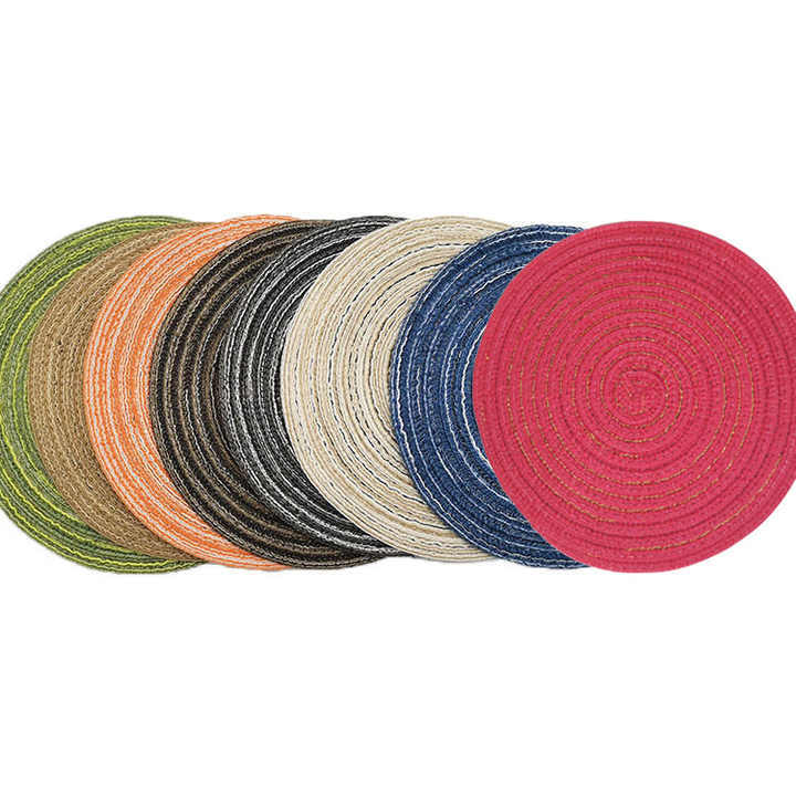 รอบถัก placemats เสื่อสถานที่สำหรับโต๊ะรับประทานอาหารทอเสื่อตารางทนความร้อน