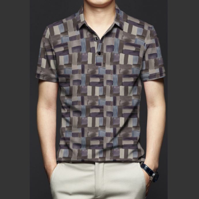 ลายสร้างสรรค์แนวโน้มการพิมพ์ดิจิตอลหลวมแขนสั้นเสื้อผู้ชายด้านบน
