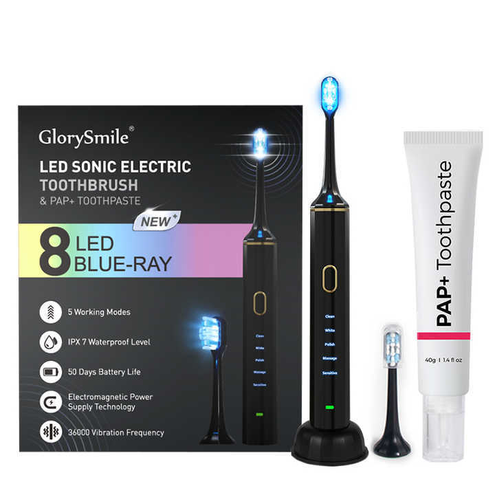 โลโก้ที่กำหนดเอง Home dental bleaching เกรด8 LED Blue Light ฟันไวท์เทนนิ่งแปรงสีฟันไฟฟ้าสำหรับ wholese