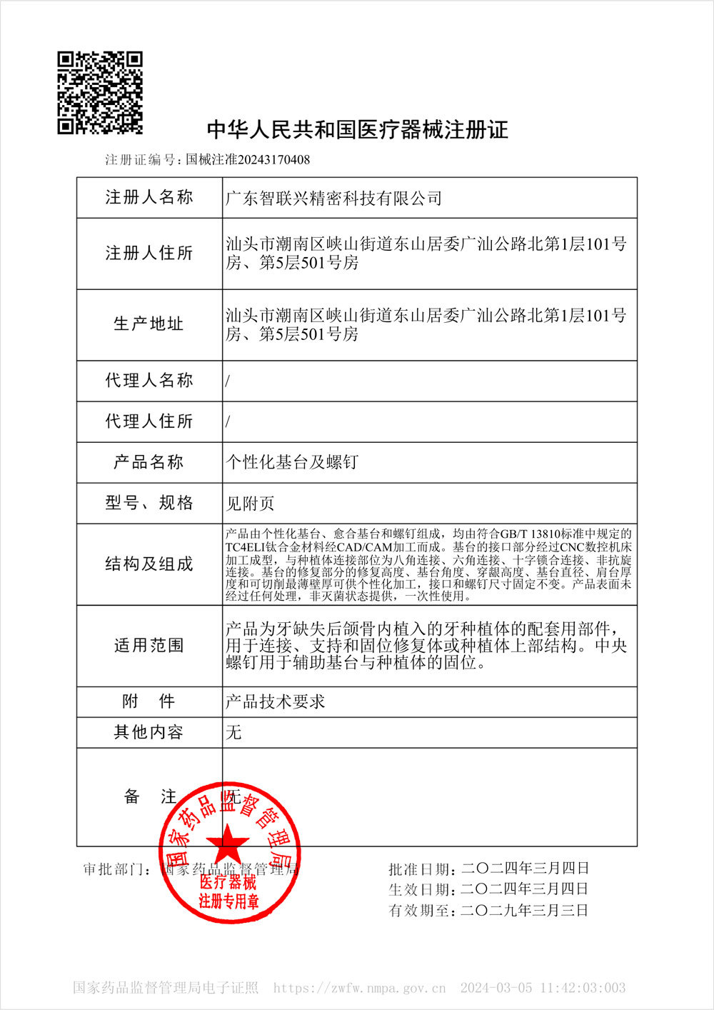 Medical Device Registration Certificate