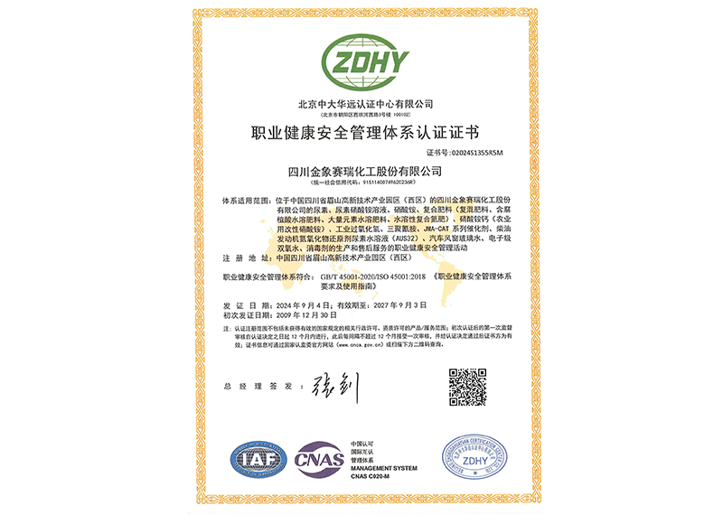 職業(yè)健康安全管理體系認(rèn)證證書