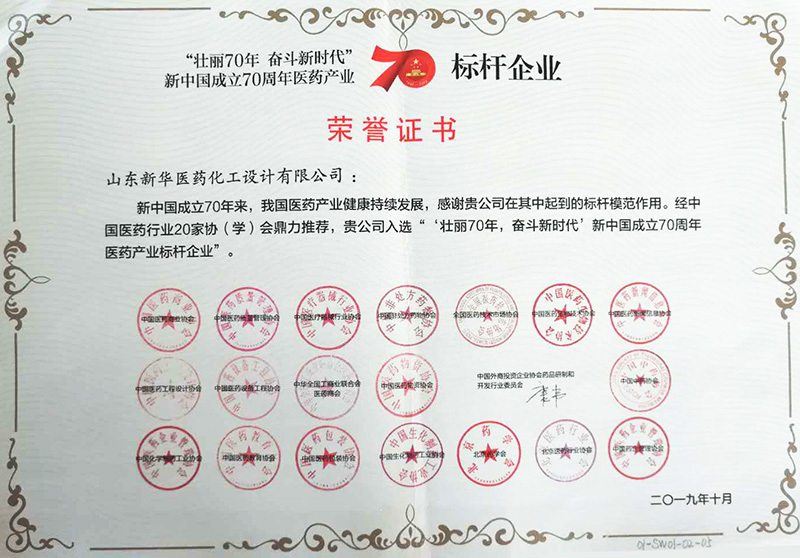 2019年“壯麗70年奮斗新時代”新中國成立70周年醫(yī)藥產(chǎn)業(yè)標桿企業(yè)