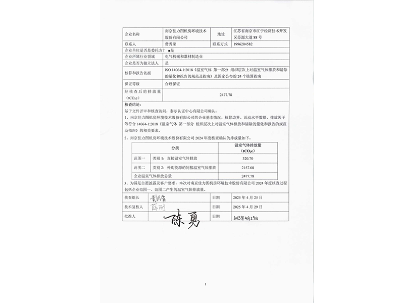 2024年度溫室氣體排放核查報(bào)告2