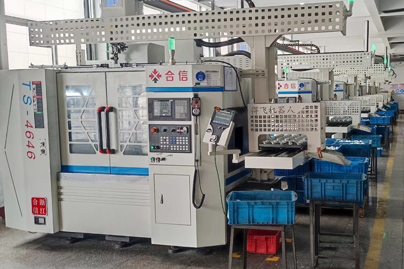 Double spindle docking CNC machine tool TS-46 with automatic loading and unloading mechanism to serve XXX bathroom floor drain accessories intelligent manufacturing production site Double spindle docking CNC machine tool TS-46 with automatic loading and unloading mechanism to serve XXX bathroom floor drain accessories intelligent manufacturing production site