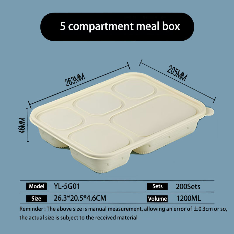 5G01 1200ml 5 Compartment Meal Box