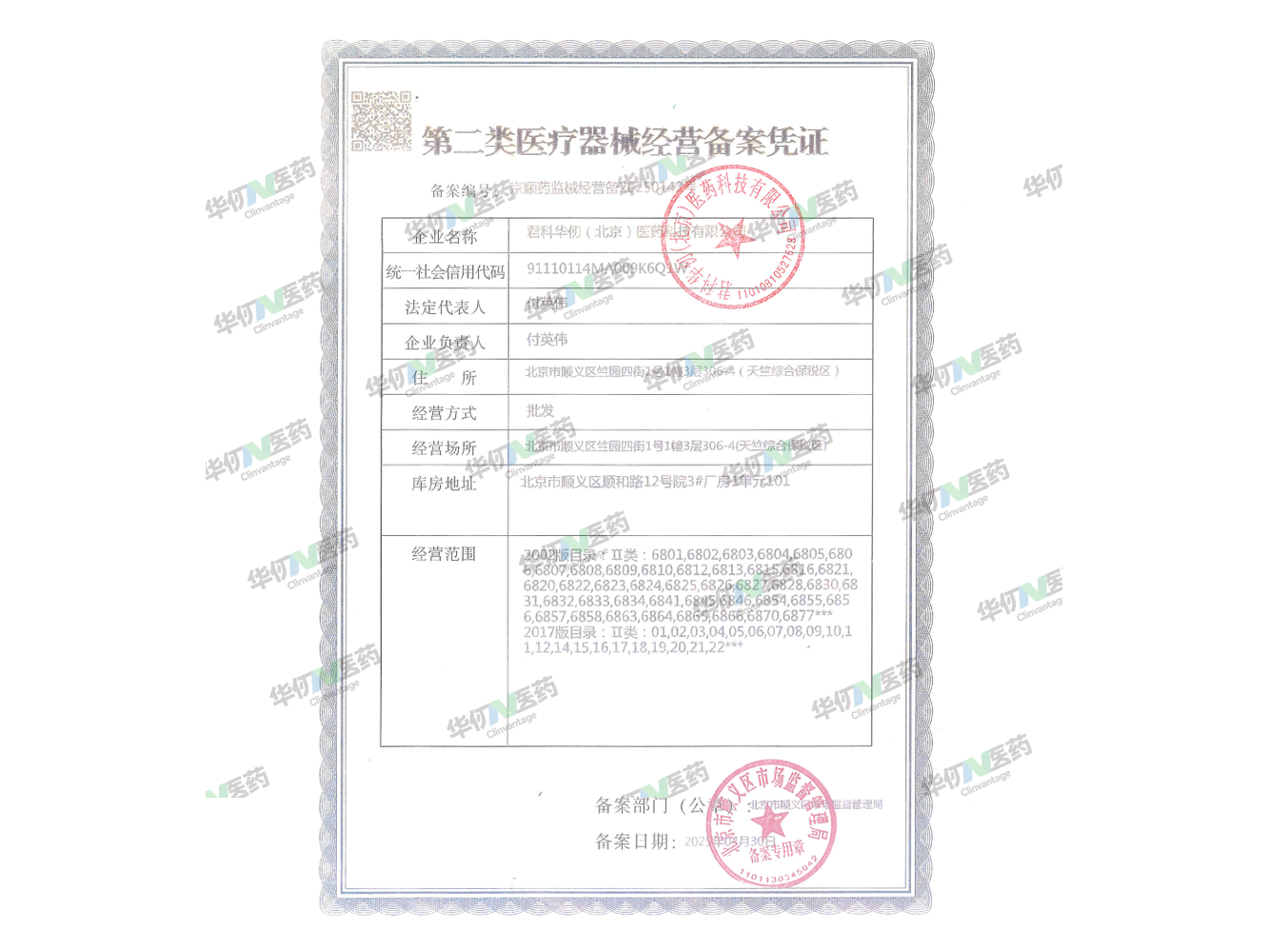 Second-class medical device business filing certificate Second-class medical device business filing certificate