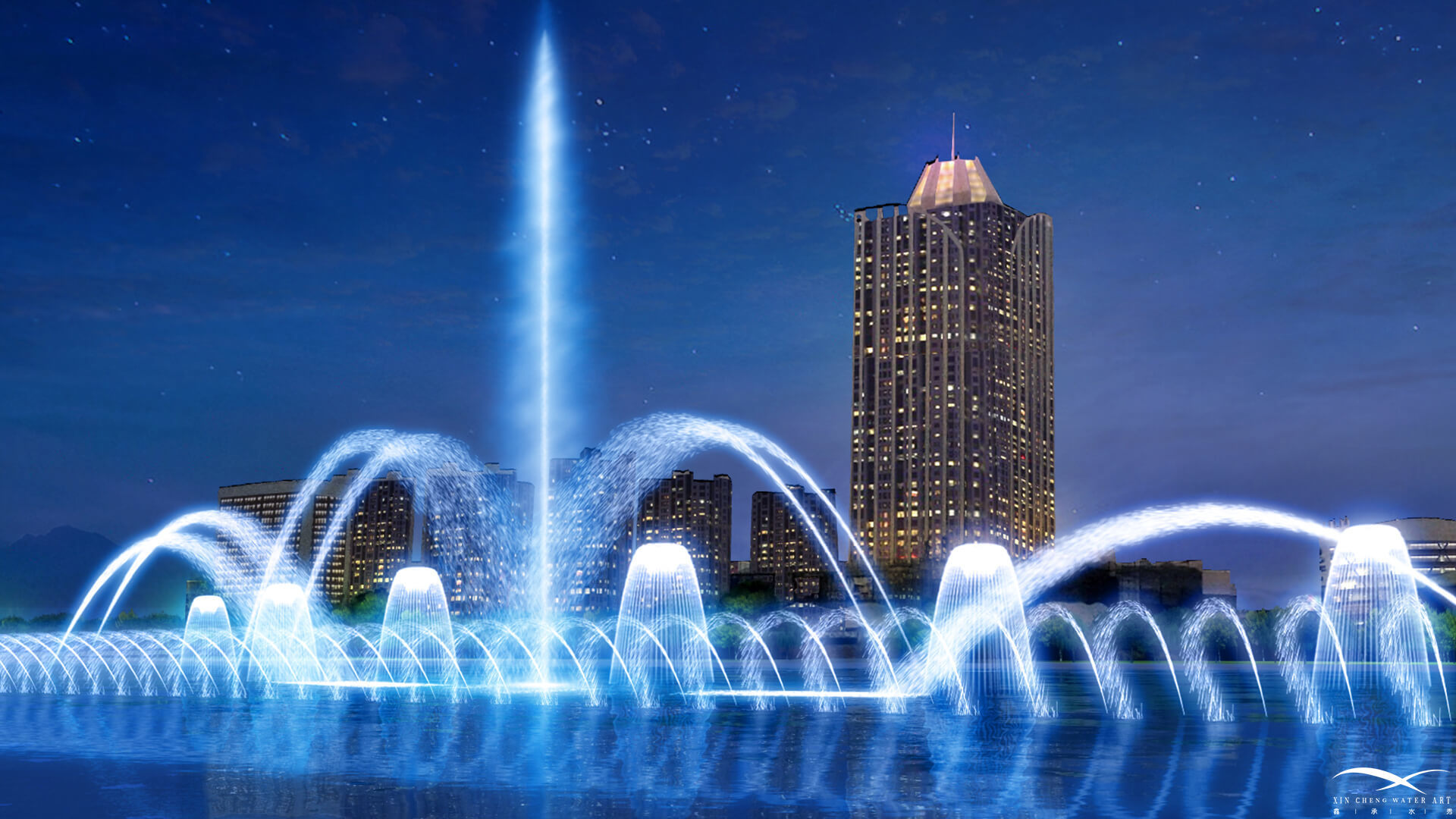 Xinchengshuixiu fountain water feature video display
