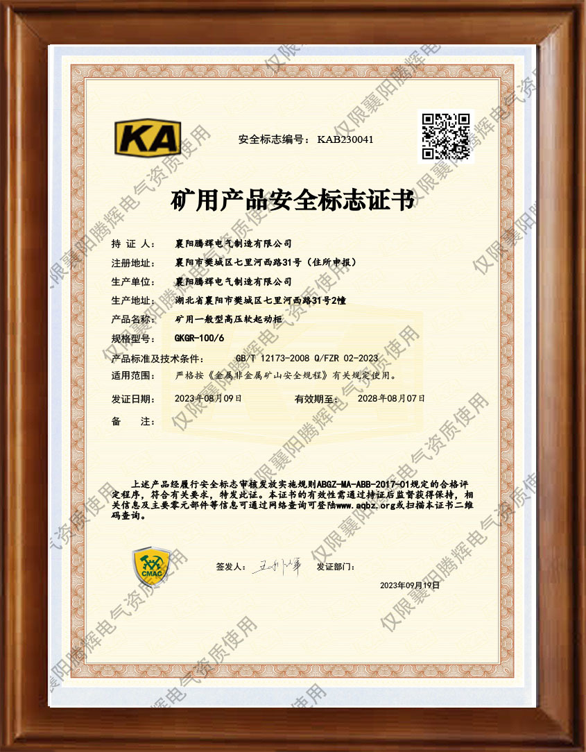礦用一般型高壓軟啟動(dòng)柜GKGR-100 /6 KA證書 礦用一般型高壓軟啟動(dòng)柜GKGR-100 /6 KA證書