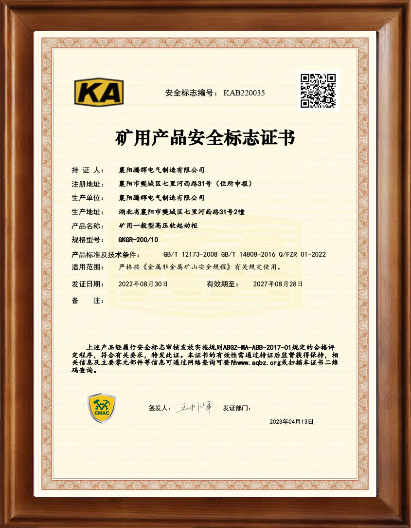 礦用一般型高壓軟啟動(dòng)柜 GKGR-200 KA證書 礦用一般型高壓軟啟動(dòng)柜 GKGR-200 KA證書