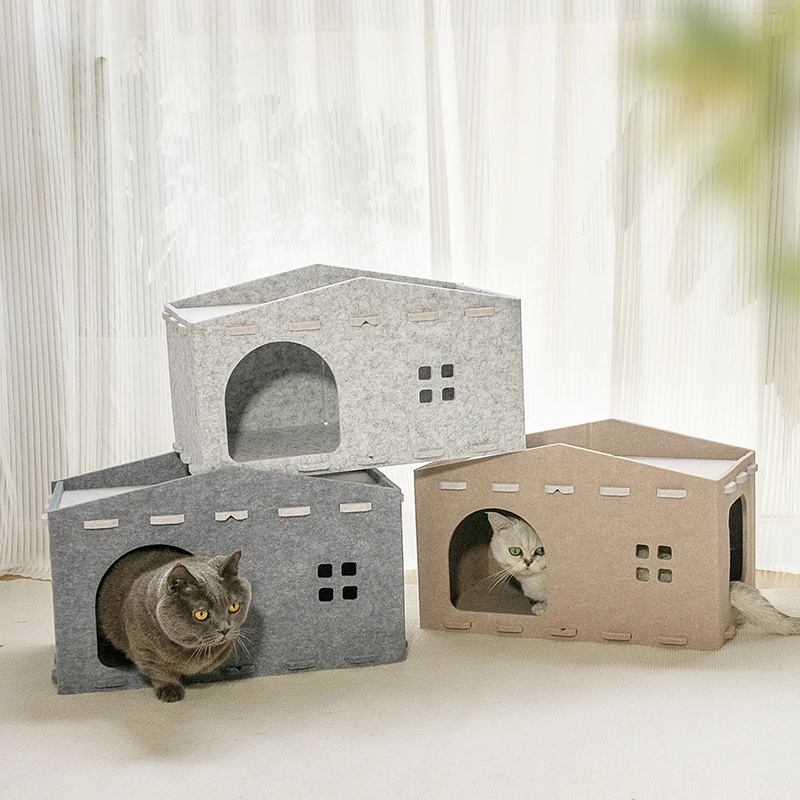 European Style  Indoor Felt Cat Cave Beds House Folded and Enclosed Bed