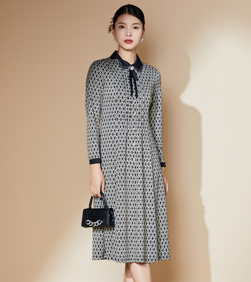 2024 Autumn/Winter New Elegant Collection Elegant and Intellectual Retro plaid Slim fit Printed Dress