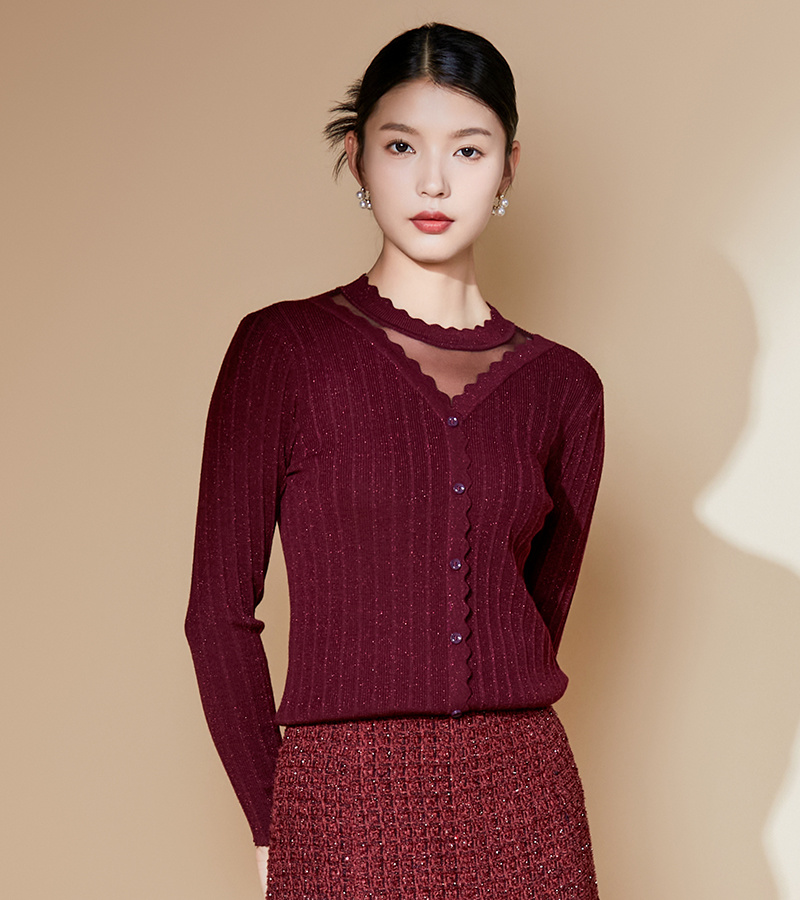 2024 Autumn/Winter New Elegant Collection Versatile Double Collar Hollow out Slimming Wool Base Sweater