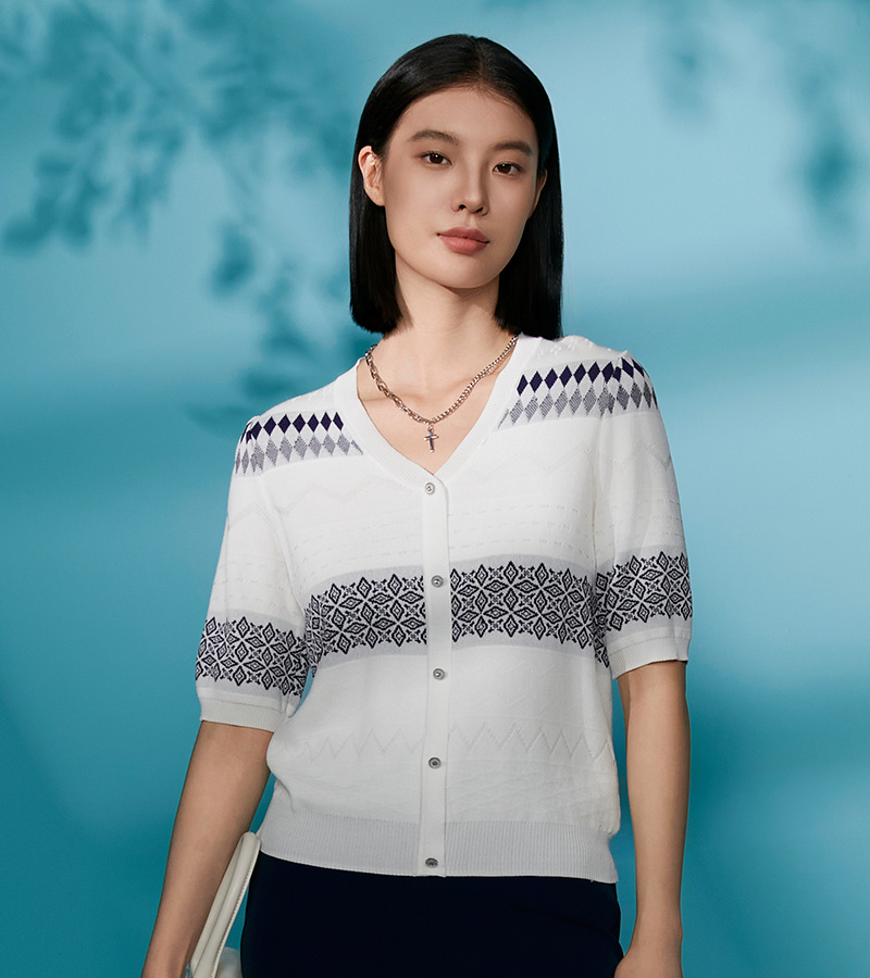 2025 Spring/Summer New Arrivals Casual Series Exquisite High-end V-Neck Knitted Pullover